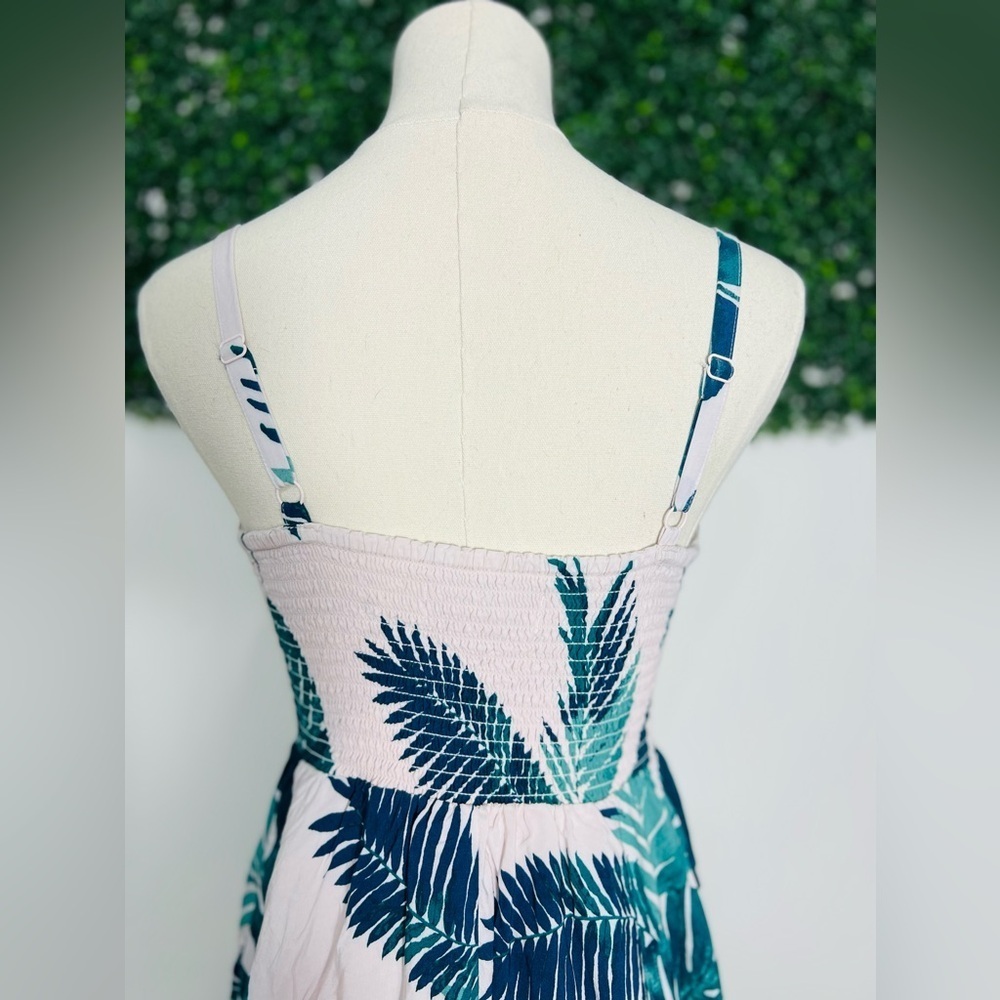 Old Navy Women's Pink Green Palm Leaf Printed Cami Sleeveless Dress Size Medium - Picture 7 of 13